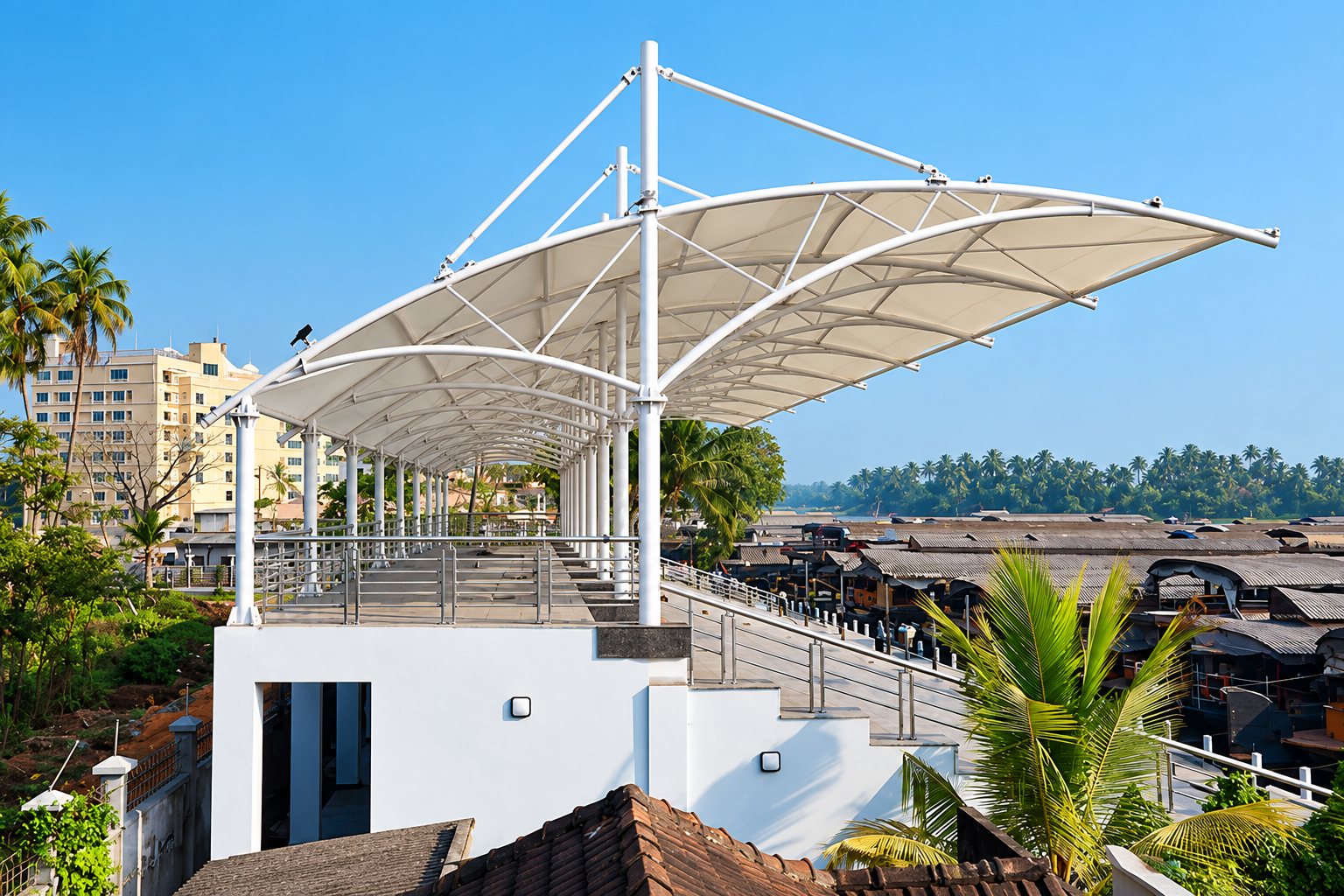 Tensile structure over seating area